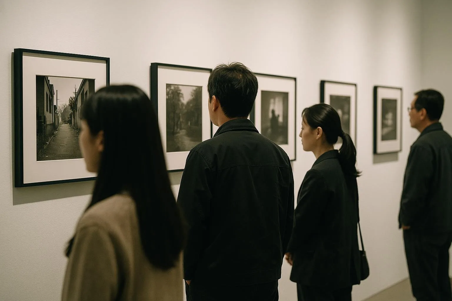 People viewing a photography exhibition